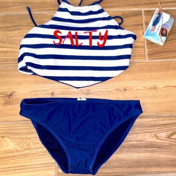 NWT LIMEAPPLE- "SALTY" STRIPE BIKINI SWIMSUIT- Size 16 - Picture 1 of 8